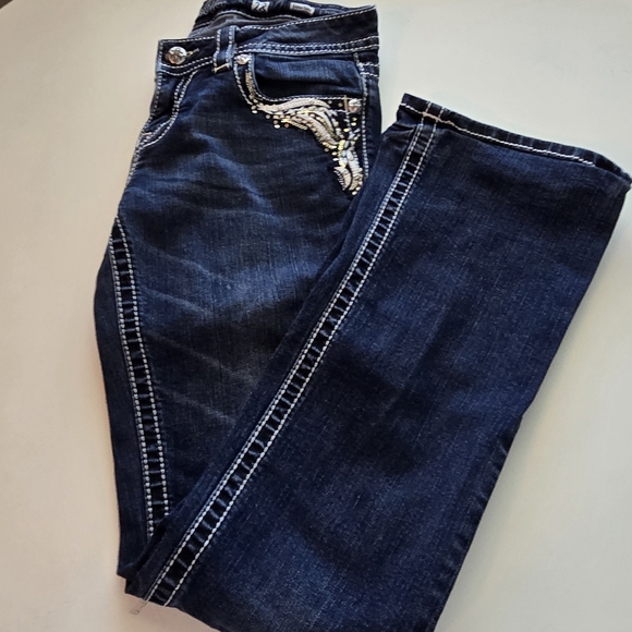 Miss Me Dark Blue Jeans with Gold and Silver Embellishments - Picture 3 of 4